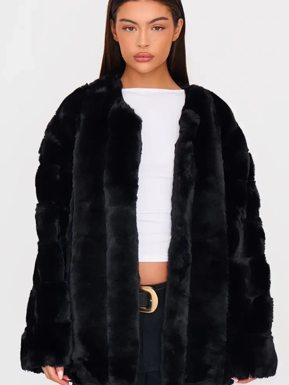 PrettyLittleThing Black Faux Fur Teddy Jacket